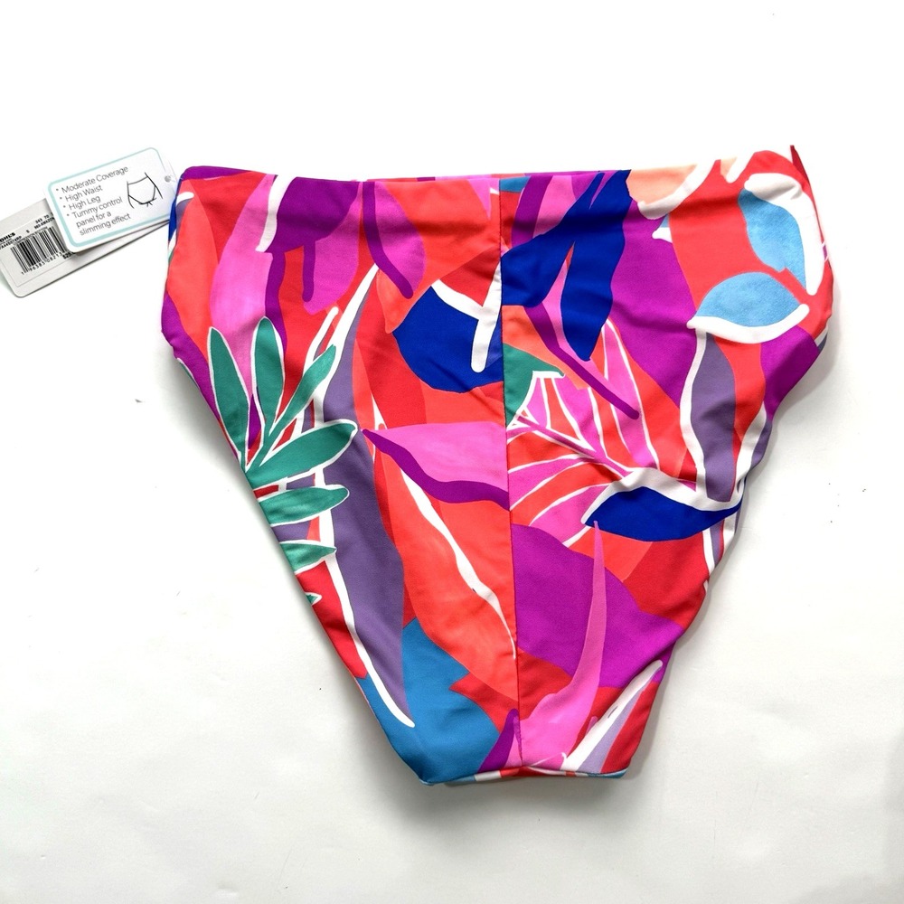 New Slimming High Waist Bikini Swimsuit Bottom Women S 4 6 Pink Tropical Floral - Picture 2 of 5